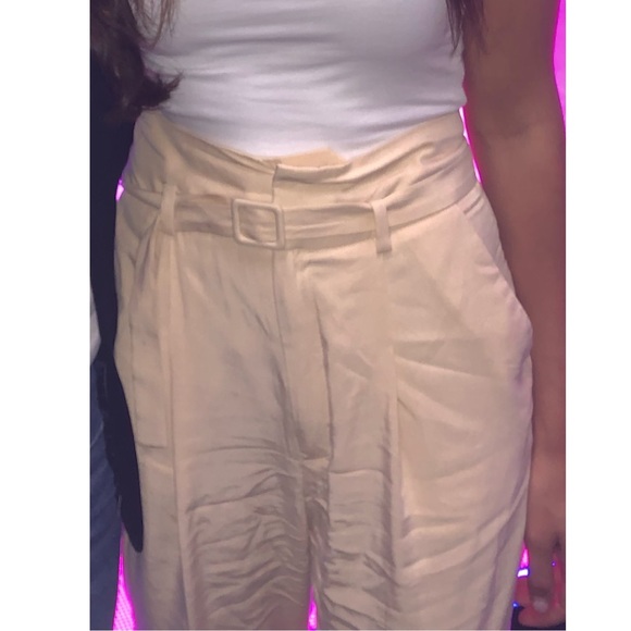 Mango cream flowy high rise tie pant size 4 - Picture 3 of 12